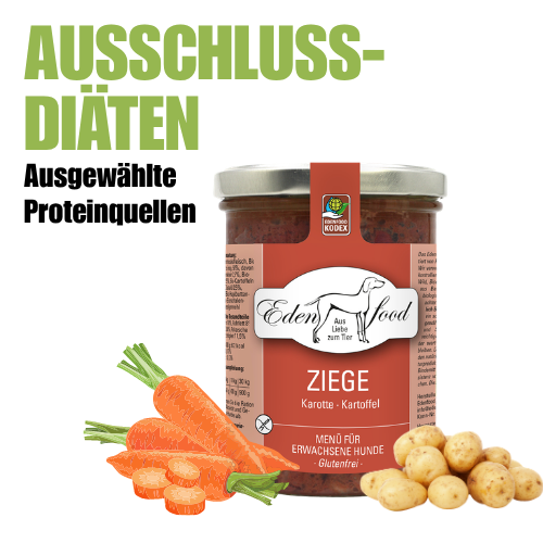 Edenfood Ausschlussdiäten – Hundemenü Bio-Ziege mit Karotte und Kartoffel – Monoprotein glutenfrei für Hunde mit Futtermittelallergien