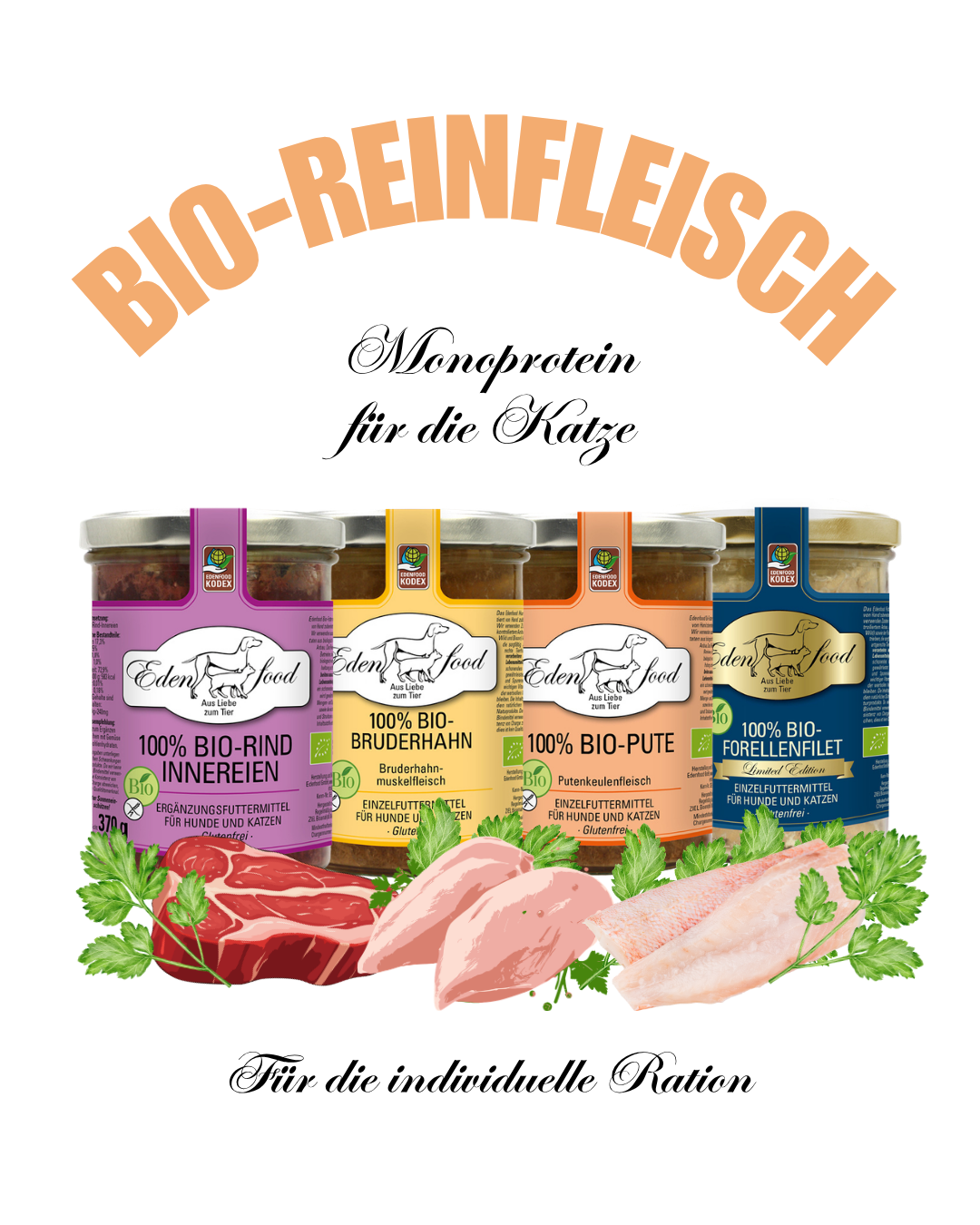 Edenfood Reinfleisch für Katzen – individuelle Fütterung in Bio-Qualität