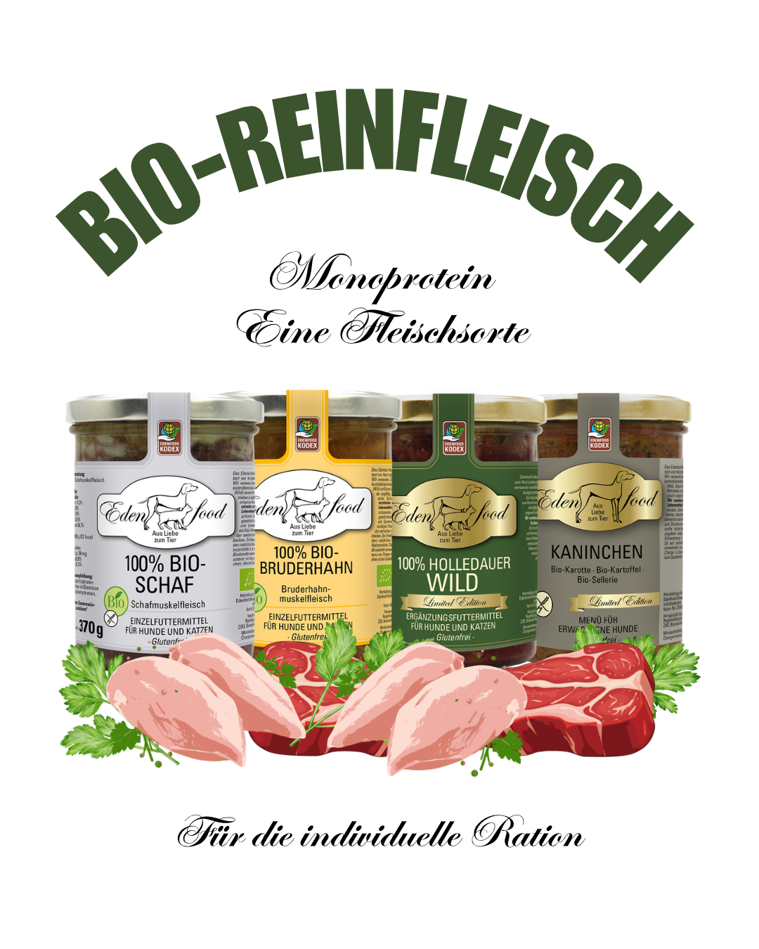 Bio-Reinfleisch Monoprotein für sensible Hunde
