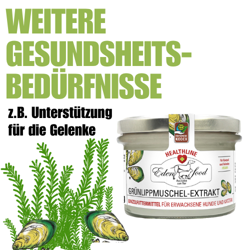Edenfood Healthline Weitere Gesundheitsbedürfnisse – Grünlippmuschel-Extrakt für Hunde und Katzen – natürliche Gelenkunterstützung mit Glucosamin und Omega-3-Fettsäuren, ohne künstliche Zusatzstoffe
