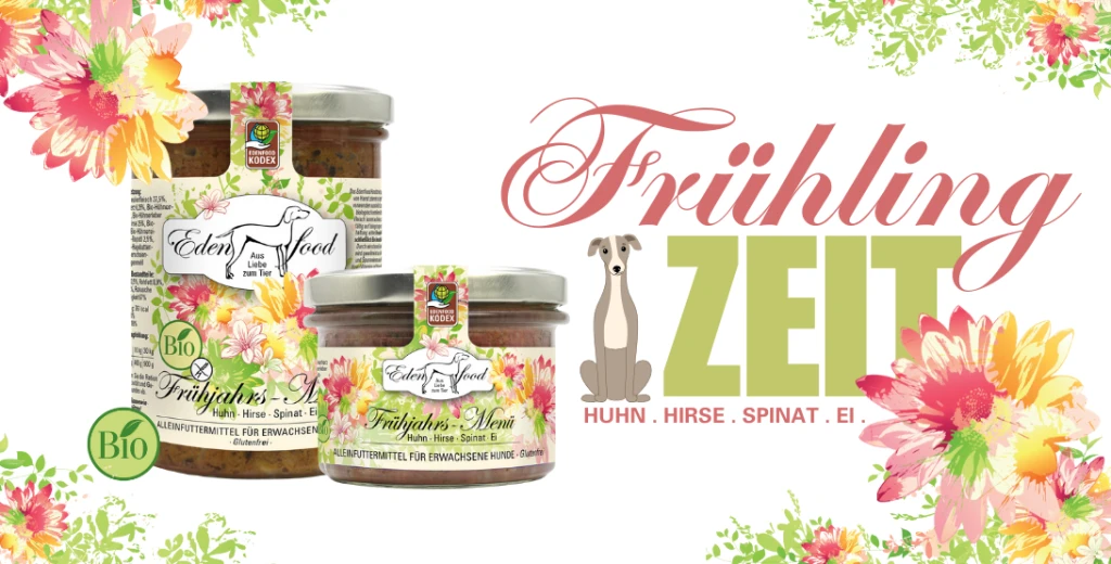 Bio-Hunde-Nassfutter Frühjahrsmenü mit Freilandhuhn, Hirse und Spinat