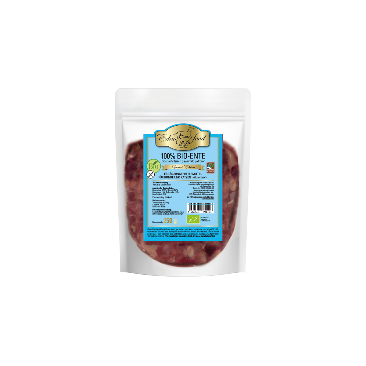 Limitiertes Bio-BARF Hundefutter 100 % Ente in 250g...