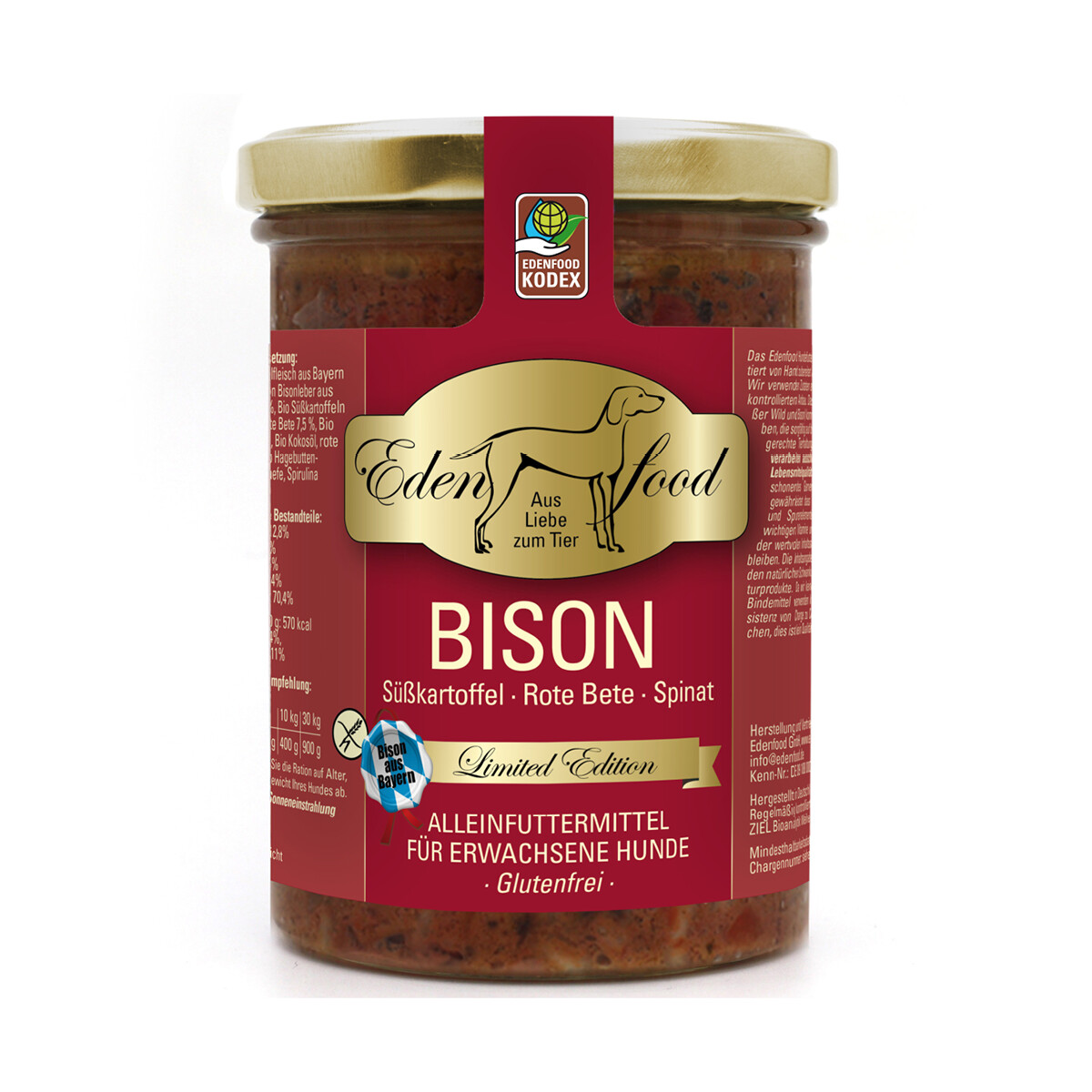 Edenfood Hundemenü Bison aus Bayern- limted Edition,...