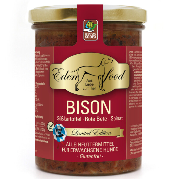 Edenfood Hundemenü Bison aus Bayern- limted Edition, 370g