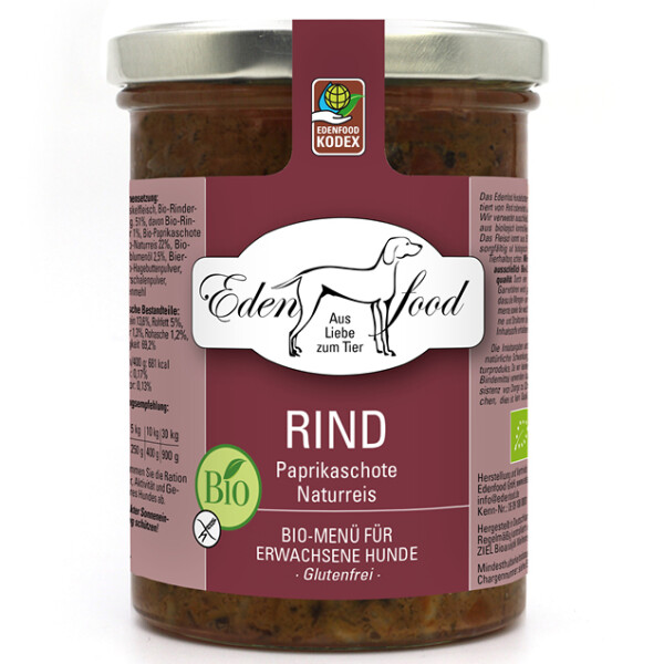 Bio-Rindfleisch mit Paprika & Naturreis | Hochwertiges Hundefutter | , 6,72