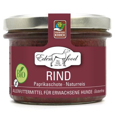 Edenfood Hundefutter Bio-Rind (Bio-Rindfleisch, Paprika & Naturreis) 170g