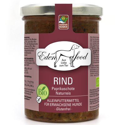Edenfood Hundefutter Bio-Rind (Bio-Rindfleisch, Paprika & Naturreis) 370g