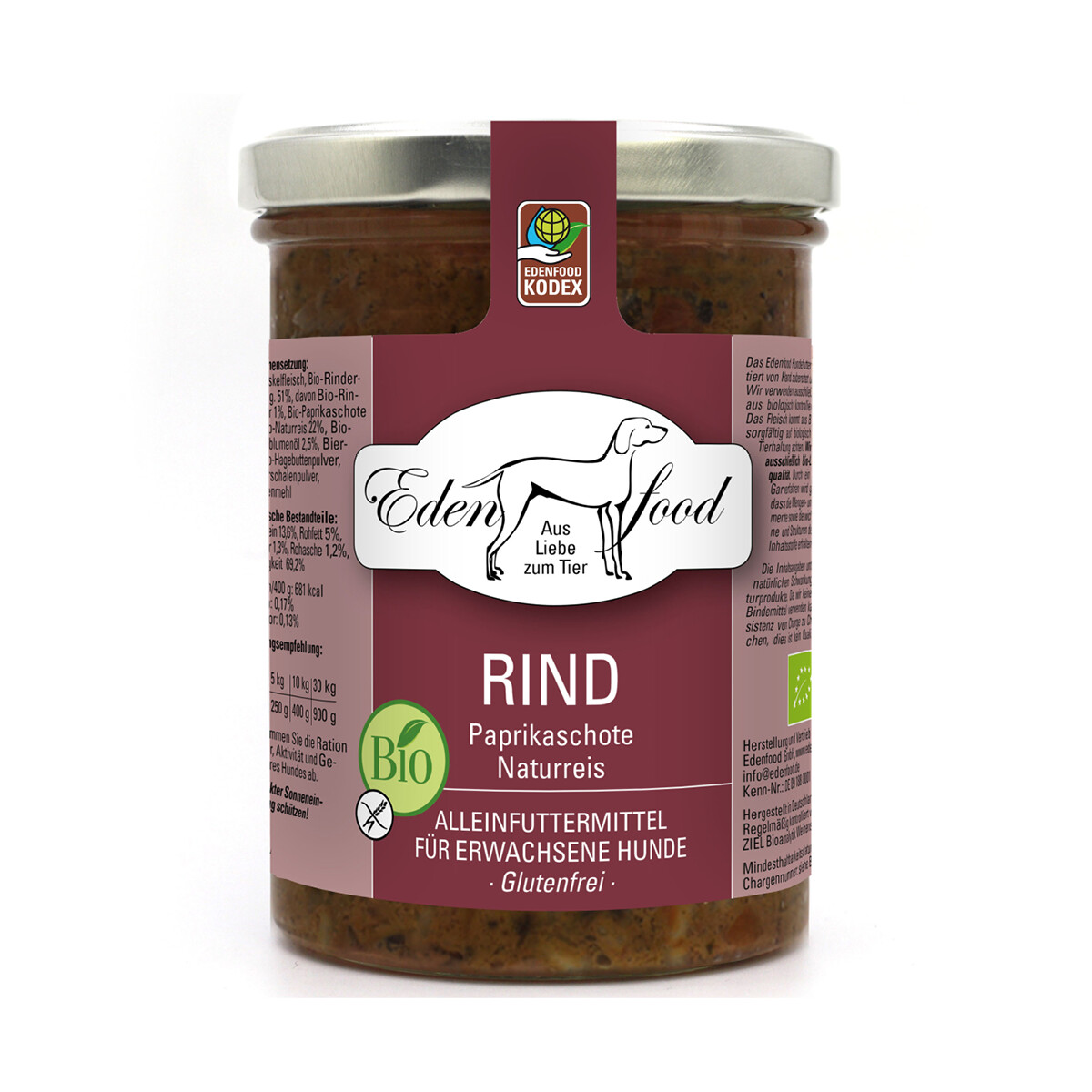 Edenfood Hundefutter Bio-Rind (Bio-Rindfleisch, Paprika...