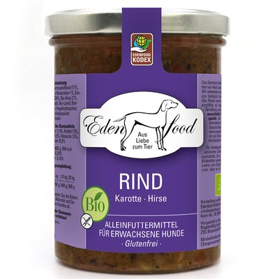 Edenfood Hundefutter Bio-Rind 2 (Bio-Rindfleisch, Karotte & Hirse) 370g