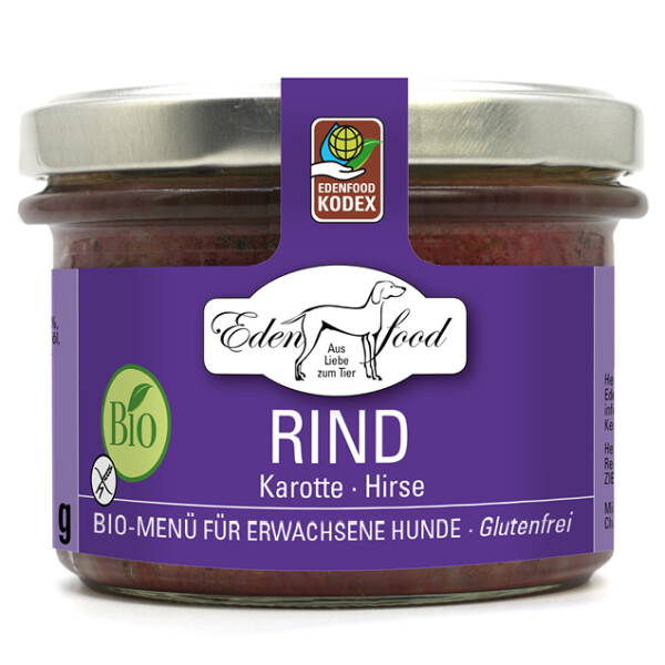 Edenfood Hundefutter Bio-Rind 2 (Bio-Rindfleisch, Karotte & Hirse) 170g