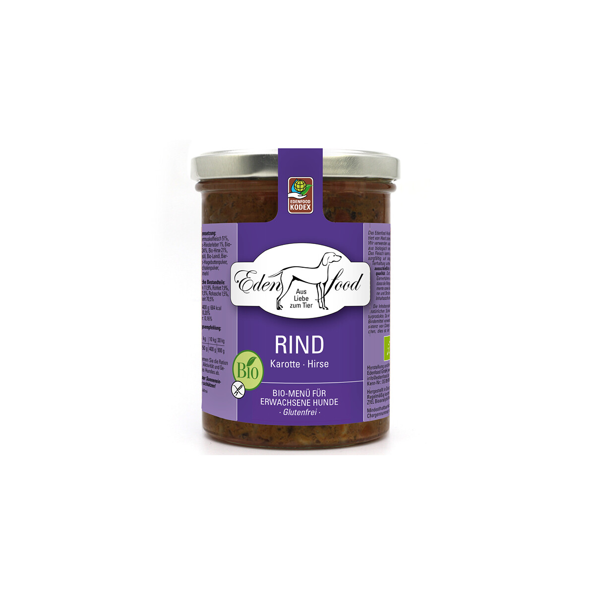 Edenfood Hundefutter Bio-Rind 2 (Bio-Rindfleisch, Karotte...