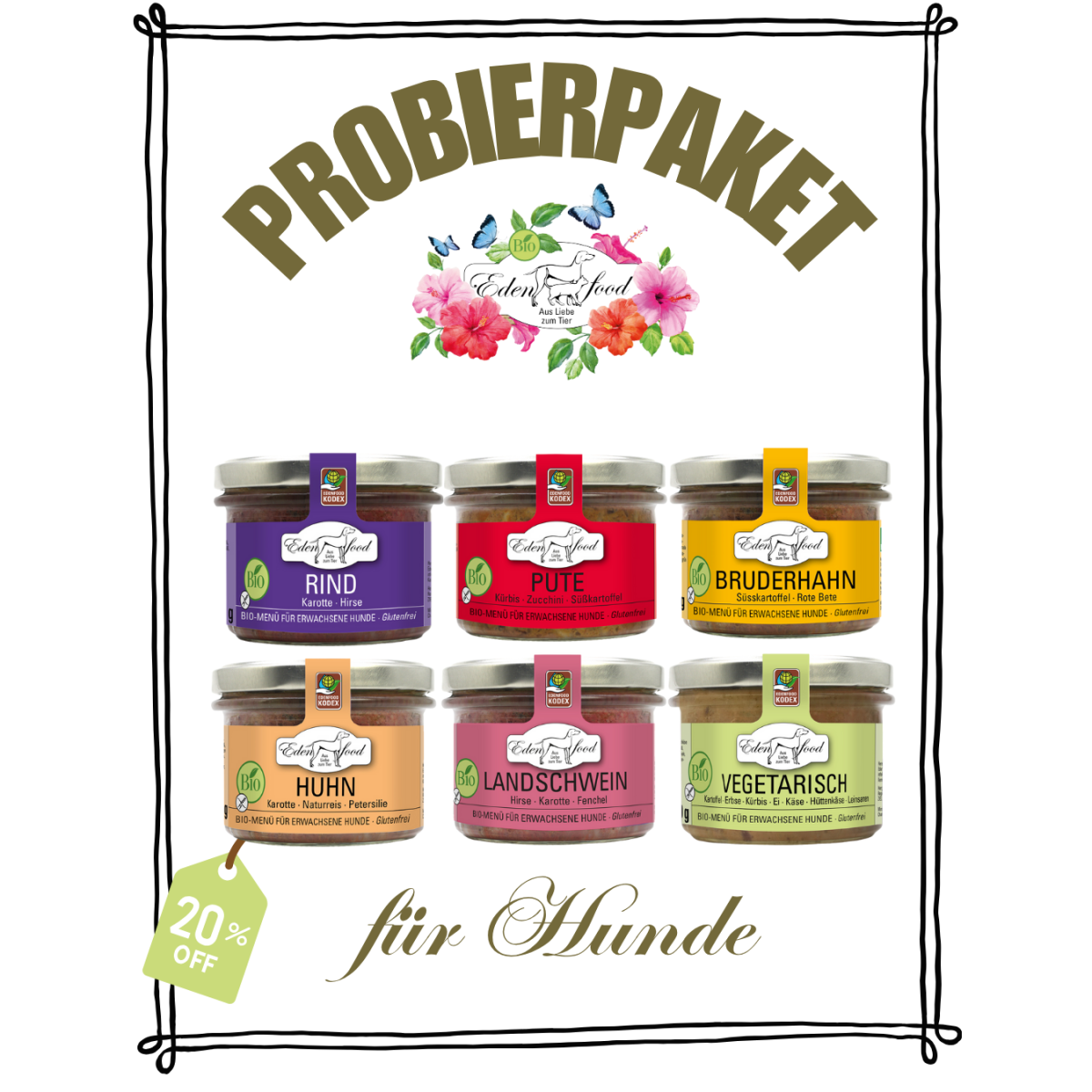 Probierpaket für Hunde – 6 x Bio-Nassfutter zum T