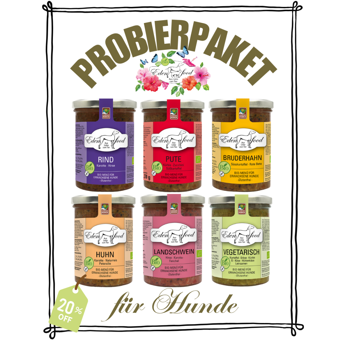Probierpaket für Hunde – 6 x Bio-Nassfutter zum T
