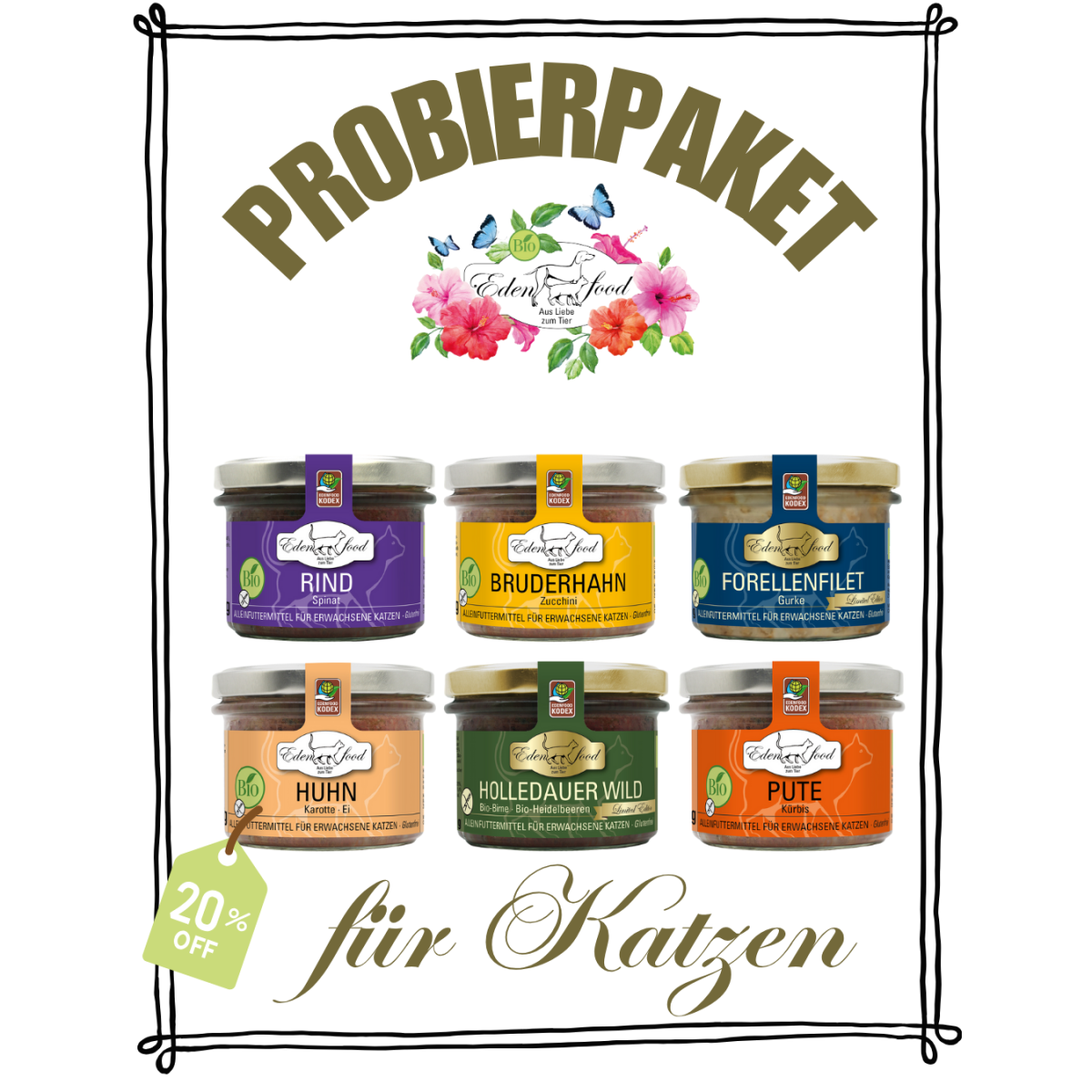 Probierpaket für Katzen – 6 x Bio-Nassfutter zum 